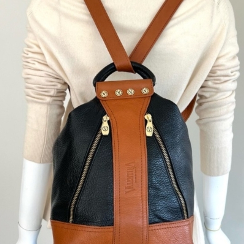 Valentina Navy Blue and Brown Backpack with Adjustable Straps